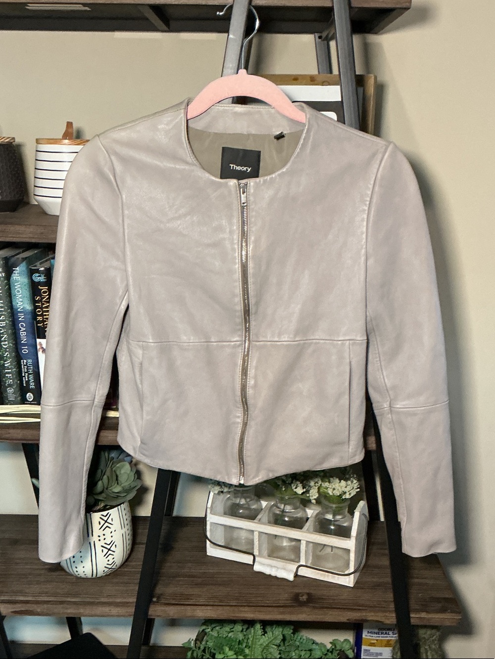 Theory Women's Gray Lambs Leather Zip Jacket Size P